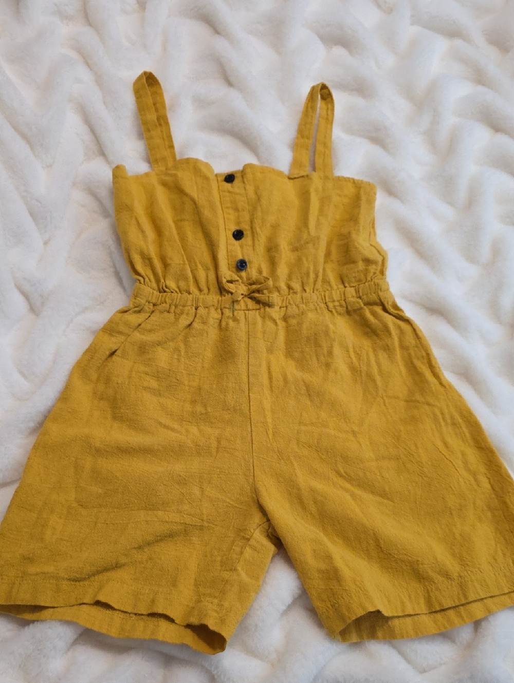 Kids Mustard Yellow Linen-Blend One-Piece Romper